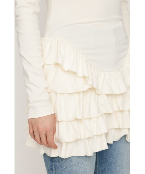 SLY(スライ)の「MICHIXSLY HEM FRILL L/S TOPS ミチスライヘムフリルロングスリーブトップス 冬服 春服(Tシャツ/カットソー・レディース・ブラウン/オフホワイト・FREE)」の12枚目の写真