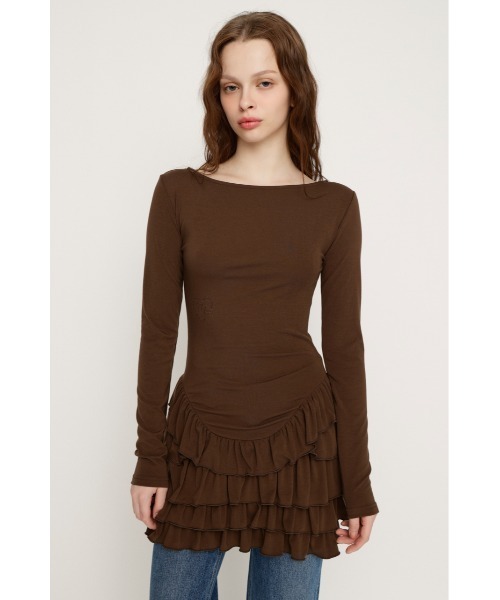 SLY(スライ)の「MICHIXSLY HEM FRILL L/S TOPS ミチスライヘムフリルロングスリーブトップス 冬服 春服(Tシャツ/カットソー・レディース・ブラウン/オフホワイト・FREE)」の13枚目の写真