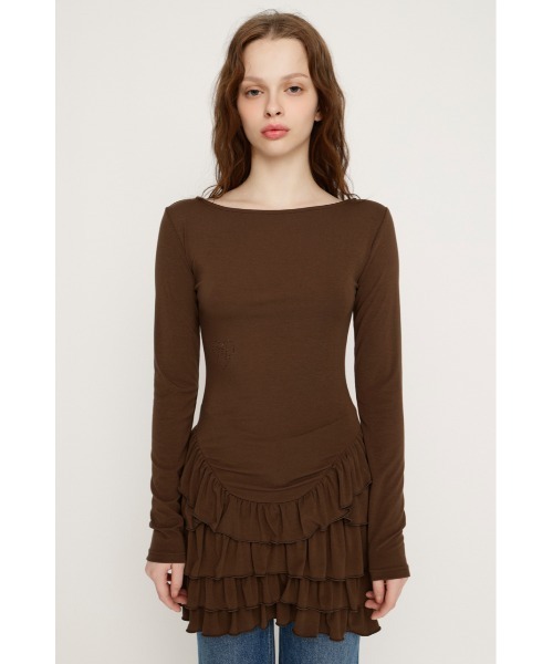 SLY(スライ)の「MICHIXSLY HEM FRILL L/S TOPS ミチスライヘムフリルロングスリーブトップス 冬服 春服(Tシャツ/カットソー・レディース・ブラウン/オフホワイト・FREE)」の16枚目の写真