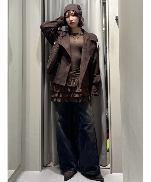 SLY(スライ)の「MICHIXSLY HEM FRILL L/S TOPS ミチスライヘムフリルロングスリーブトップス 冬服 春服(Tシャツ/カットソー・レディース・ブラウン/オフホワイト・FREE)」の3枚目の写真
