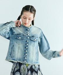 coco。ローズティアラ❣️フリンジ付きライトブルーデニムジャケット Rose Tiara｜ローズティアラのデニムジャケット（ビジュー）通販