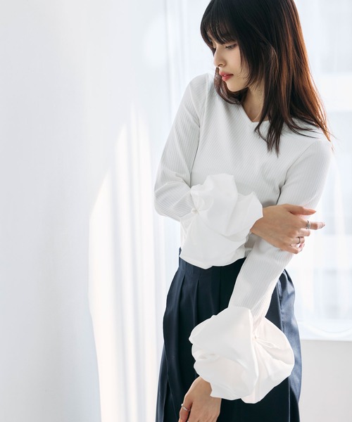 &. NOSTALGIA(アンドドットノスタルジア)の「前後2WAYバルーン袖カットソー(Tシャツ/カットソー・レディース・ブラック/オフホワイト・M)」の4枚目の写真