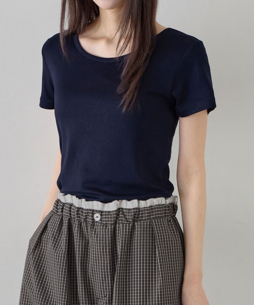 CHAN ME（チャンミ）の「ラウンドネックコンパクト半袖Tシャツ（Tシャツ/カットソー・レディース・ホワイト/ブラウン/ブラック/ネイビー/杢グレー・SMALL/X-LARGE/LARGE/MEDIUM）」の5枚目の写真
