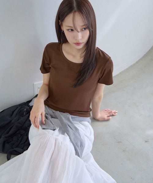 ラウンドネックコンパクト半袖Tシャツ（Tシャツ/カットソー）｜CHAN ME