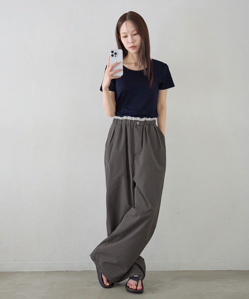 CHAN ME（チャンミ）の「ラウンドネックコンパクト半袖Tシャツ（Tシャツ/カットソー・レディース・ホワイト/ブラウン/ブラック/ネイビー/杢グレー・SMALL/X-LARGE/LARGE/MEDIUM）」の14枚目の写真