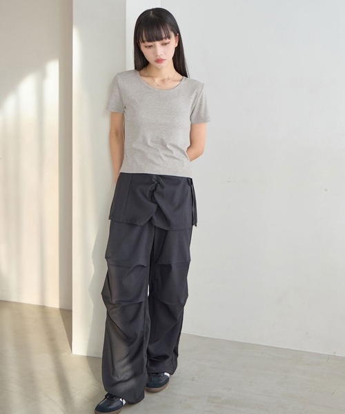 CHAN ME（チャンミ）の「ラウンドネックコンパクト半袖Tシャツ（Tシャツ/カットソー・レディース・ホワイト/ブラウン/ブラック/ネイビー/杢グレー・SMALL/X-LARGE/LARGE/MEDIUM）」の19枚目の写真
