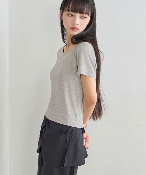 CHAN ME（チャンミ）の「ラウンドネックコンパクト半袖Tシャツ（Tシャツ/カットソー・レディース・ホワイト/ブラウン/ブラック/ネイビー/杢グレー・SMALL/X-LARGE/LARGE/MEDIUM）」の20枚目の写真