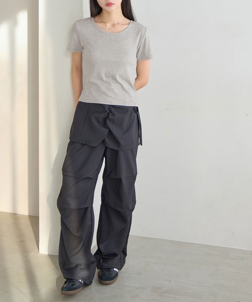 CHAN ME（チャンミ）の「ラウンドネックコンパクト半袖Tシャツ（Tシャツ/カットソー・レディース・ホワイト/ブラウン/ブラック/ネイビー/杢グレー・SMALL/X-LARGE/LARGE/MEDIUM）」の21枚目の写真