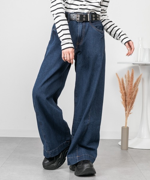 RCD(アールシーディー)の「ルーズワイドパンツ(その他パンツ・レディース・ネイビー/グレー系その他6/ブルー系その他3/ライトブルー/ブルー・L/M/LL/4L/3L)」の1枚目の写真