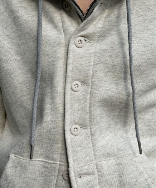 Perushu（ペルーシュ）の「Button Layered Double Zip Hoodie ／ボタンレイヤードダブルジップフーディ（パーカー・メンズ・ボルドー/グレー/ブラック・MEDIUM/LARGE）」の12枚目の写真