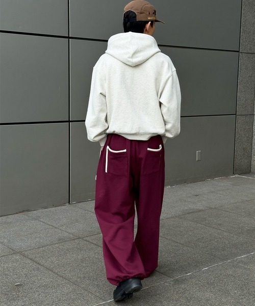 Perushu（ペルーシュ）の「Button Layered Double Zip Hoodie ／ボタンレイヤードダブルジップフーディ（パーカー・メンズ・ボルドー/グレー/ブラック・MEDIUM/LARGE）」の4枚目の写真