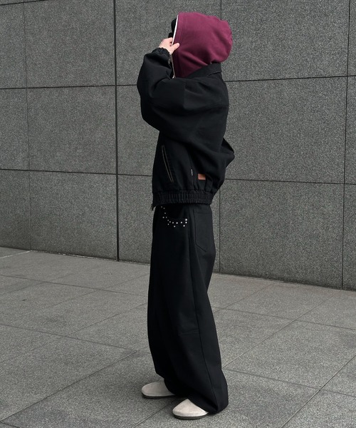 Perushu（ペルーシュ）の「Button Layered Double Zip Hoodie ／ボタンレイヤードダブルジップフーディ（パーカー・メンズ・ボルドー/グレー/ブラック・MEDIUM/LARGE）」の15枚目の写真