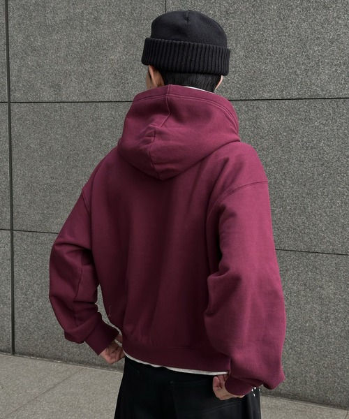 Perushu（ペルーシュ）の「Button Layered Double Zip Hoodie ／ボタンレイヤードダブルジップフーディ（パーカー・メンズ・ボルドー/グレー/ブラック・MEDIUM/LARGE）」の14枚目の写真