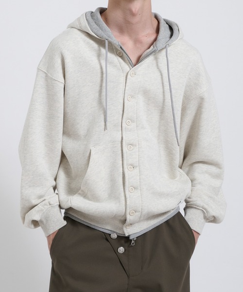 Perushu(ペルーシュ)の「Button Layered Double Zip Hoodie /ボタンレイヤードダブルジップフーディ(パーカー・メンズ・ボルドー/グレー/ブラック・MEDIUM/LARGE)」の5枚目の写真