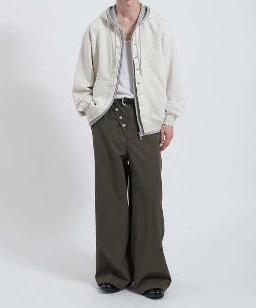 Perushu(ペルーシュ)の「Button Layered Double Zip Hoodie /ボタンレイヤードダブルジップフーディ(パーカー・メンズ・ボルドー/グレー/ブラック・MEDIUM/LARGE)」の11枚目の写真