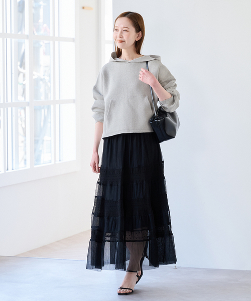 U by SPICK&SPAN(ユーバイスピックアンドスパン)の「スウェットライクニットフーディー(パーカー・レディース・アイボリー/ライトグリーン/ライトグレー・FREE)」の5枚目の写真