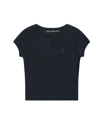 Rest&Recreation | BUTTON-UP CAP SLEEVE TOP - NAVY(Tシャツ/カットソー)