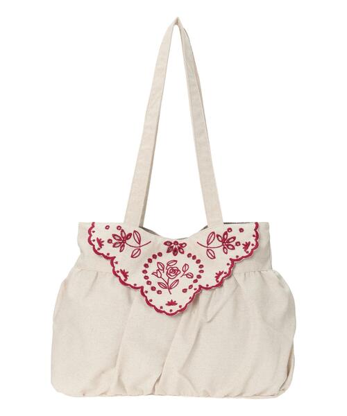 Samansa Mos2(サマンサ モスモス)の「ローズ柄スカラップ刺繍バッグ(ハンドバッグ・レディース・チャコールグレー/キナリ・F)」の3枚目の写真