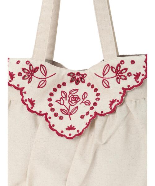 Samansa Mos2(サマンサ モスモス)の「ローズ柄スカラップ刺繍バッグ(ハンドバッグ・レディース・チャコールグレー/キナリ・F)」の7枚目の写真