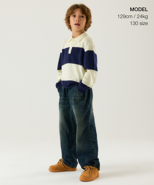 MUSINSA STANDARD KIDS（ムシンサスタンダードキッズ）の「ニッテッドボールドストライプラグビーシャツ[ネイビー]（ニット/セーター・レディース・その他・110/120/130/140/150/160）」の2枚目の写真