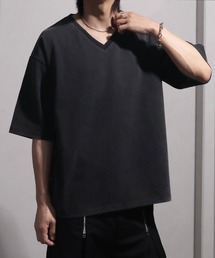 【welise/ウェライズ】シルケットライクスムースコットン ボクシーショート VネックTシャツ/接触冷感 UVカット