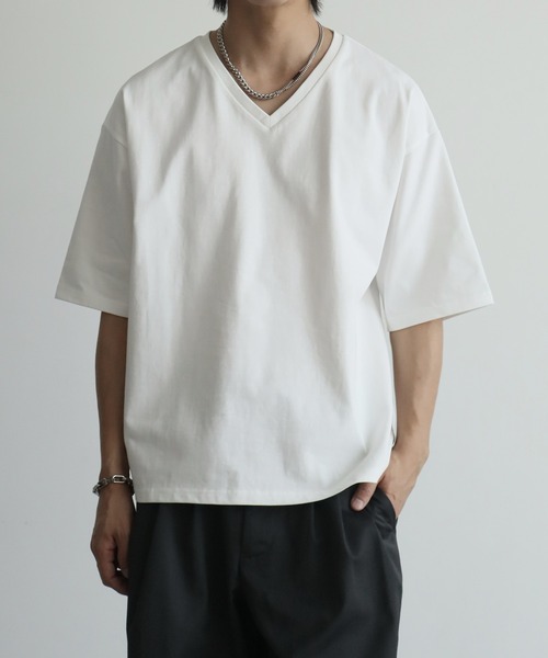 welise(ウェライズ)の「【welise/ウェライズ】シルケットライクスムースコットン ボクシーショート VネックTシャツ/接触冷感 UVカット(Tシャツ/カットソー・メンズ・ライトグレー/チャコールグレー/ブラック系その他/ホワイト/ダークネイビー・M/S/L)」の1枚目の写真