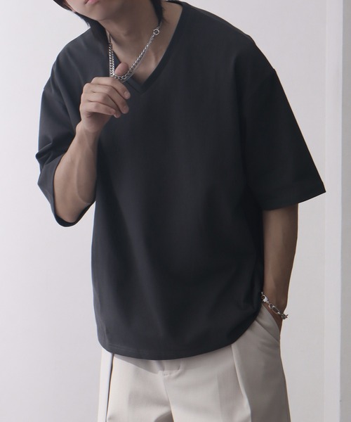 welise(ウェライズ)の「【welise/ウェライズ】シルケットライクスムースコットン ボクシーショート VネックTシャツ/接触冷感 UVカット(Tシャツ/カットソー・メンズ・ライトグレー/チャコールグレー/ブラック系その他/ホワイト/ダークネイビー・M/S/L)」の21枚目の写真