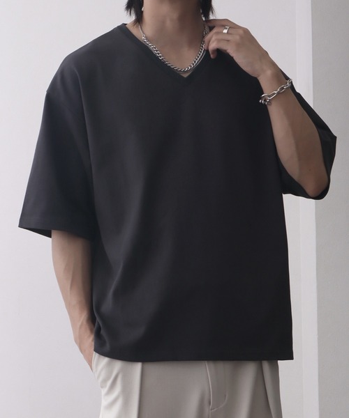 welise(ウェライズ)の「【welise/ウェライズ】シルケットライクスムースコットン ボクシーショート VネックTシャツ/接触冷感 UVカット(Tシャツ/カットソー・メンズ・ライトグレー/チャコールグレー/ブラック系その他/ホワイト/ダークネイビー・M/S/L)」の22枚目の写真