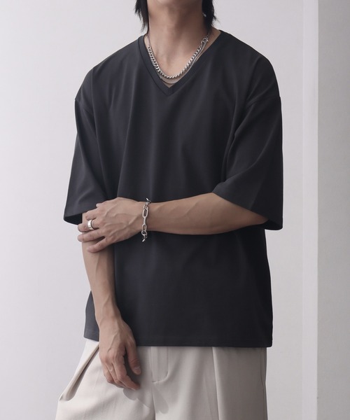 welise(ウェライズ)の「【welise/ウェライズ】シルケットライクスムースコットン ボクシーショート VネックTシャツ/接触冷感 UVカット(Tシャツ/カットソー・メンズ・ライトグレー/チャコールグレー/ブラック系その他/ホワイト/ダークネイビー・M/S/L)」の20枚目の写真