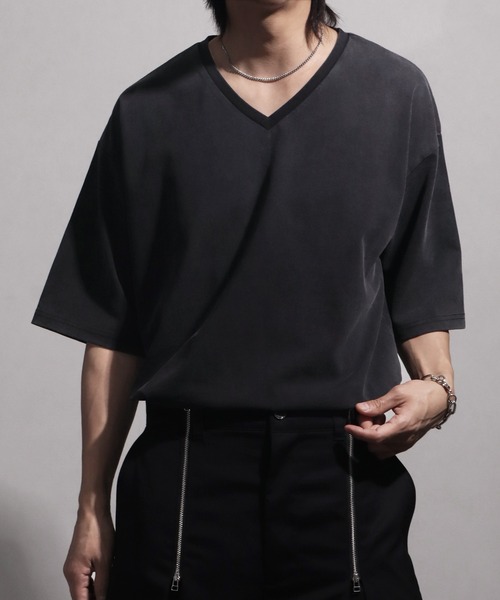 welise(ウェライズ)の「【welise/ウェライズ】シルケットライクスムースコットン ボクシーショート VネックTシャツ/接触冷感 UVカット(Tシャツ/カットソー・メンズ・ライトグレー/チャコールグレー/ブラック系その他/ホワイト/ダークネイビー・M/S/L)」の18枚目の写真