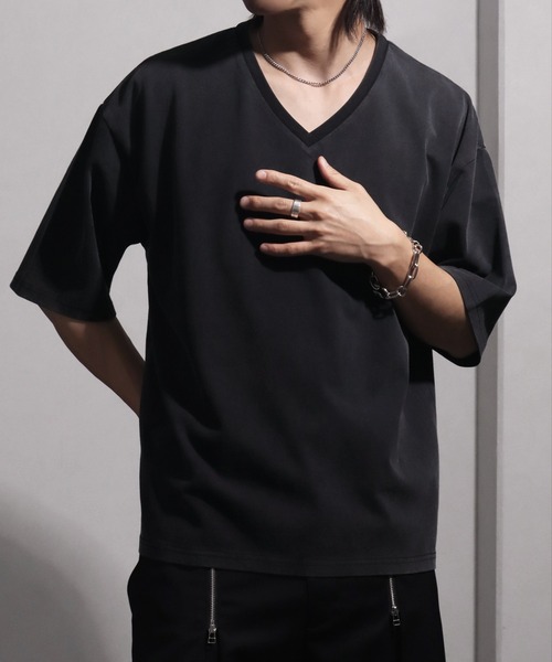 welise(ウェライズ)の「【welise/ウェライズ】シルケットライクスムースコットン ボクシーショート VネックTシャツ/接触冷感 UVカット(Tシャツ/カットソー・メンズ・ライトグレー/チャコールグレー/ブラック系その他/ホワイト/ダークネイビー・M/S/L)」の16枚目の写真