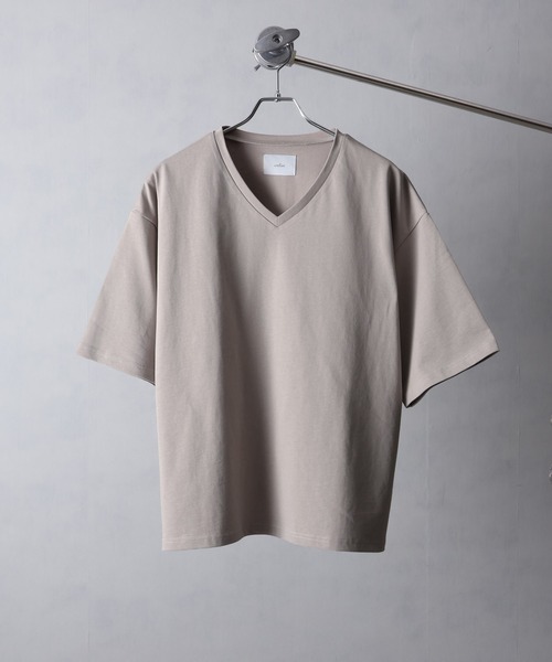 welise(ウェライズ)の「【welise/ウェライズ】シルケットライクスムースコットン ボクシーショート VネックTシャツ/接触冷感 UVカット(Tシャツ/カットソー・メンズ・ライトグレー/チャコールグレー/ブラック系その他/ホワイト/ダークネイビー・M/S/L)」の9枚目の写真