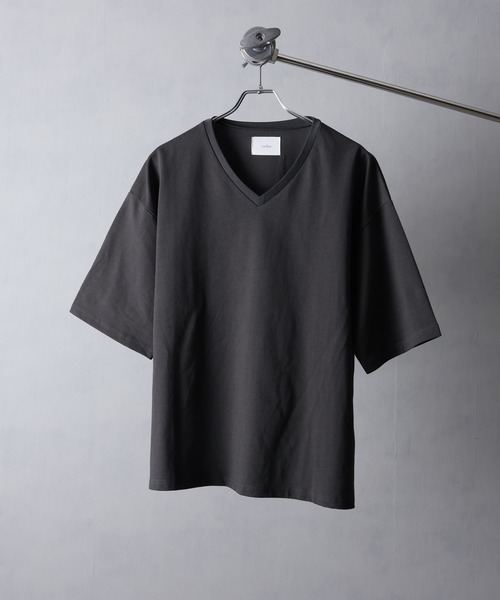 welise(ウェライズ)の「【welise/ウェライズ】シルケットライクスムースコットン ボクシーショート VネックTシャツ/接触冷感 UVカット(Tシャツ/カットソー・メンズ・ライトグレー/チャコールグレー/ブラック系その他/ホワイト/ダークネイビー・M/S/L)」の8枚目の写真