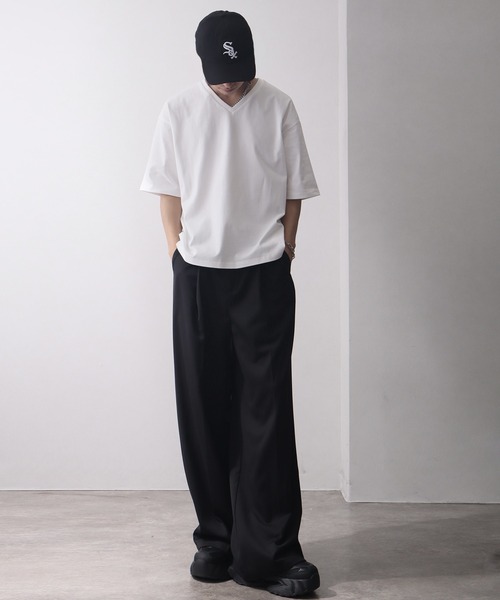 welise(ウェライズ)の「【welise/ウェライズ】シルケットライクスムースコットン ボクシーショート VネックTシャツ/接触冷感 UVカット(Tシャツ/カットソー・メンズ・ライトグレー/チャコールグレー/ブラック系その他/ホワイト/ダークネイビー・M/S/L)」の15枚目の写真