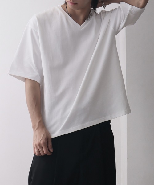 welise(ウェライズ)の「【welise/ウェライズ】シルケットライクスムースコットン ボクシーショート VネックTシャツ/接触冷感 UVカット(Tシャツ/カットソー・メンズ・ライトグレー/チャコールグレー/ブラック系その他/ホワイト/ダークネイビー・M/S/L)」の13枚目の写真