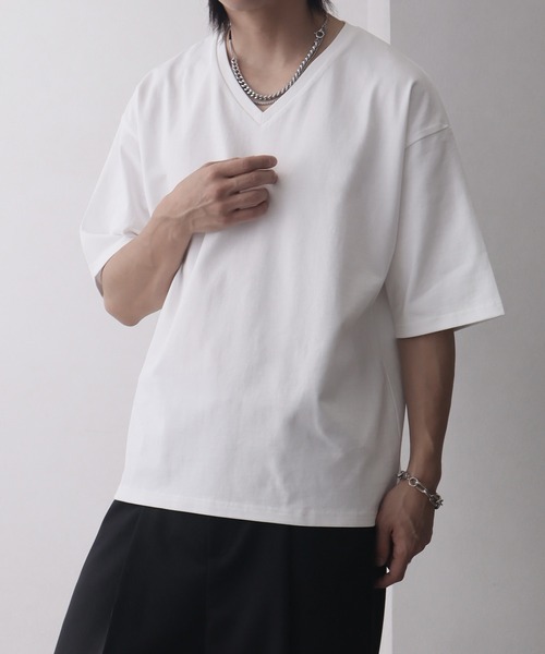 welise(ウェライズ)の「【welise/ウェライズ】シルケットライクスムースコットン ボクシーショート VネックTシャツ/接触冷感 UVカット(Tシャツ/カットソー・メンズ・ライトグレー/チャコールグレー/ブラック系その他/ホワイト/ダークネイビー・M/S/L)」の11枚目の写真