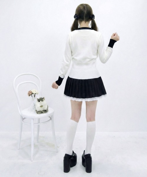 DearMyLoveRose（ディアマイラブローズ）の「トリプルリボンニットトップス（ニット/セーター・レディース・ブラック/オフホワイト・FREE）」の7枚目の写真