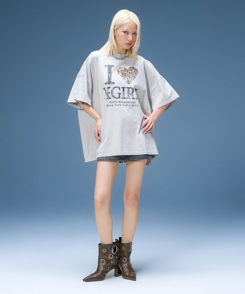 X-girl(エックスガール)の「FADED I LOVE X-GIRL S/S BIG TEE DRESS(ワンピース・レディース・ライトグレー/ブラック・S/M)」の3枚目の写真