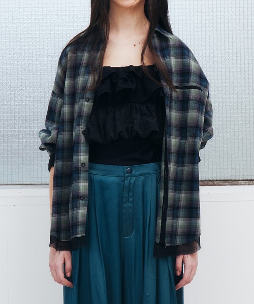 LE CIEL BLEU（ルシェルブルー）の「フランネルシャツw/オーガンザトリム / Flannel Shirt w/Organza Trim（シャツ/ブラウス・レディース・グリーン/ピンク・36）」の8枚目の写真