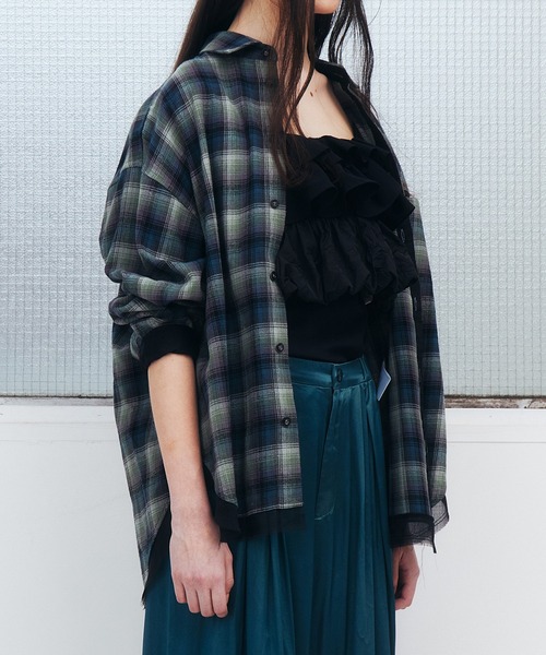 LE CIEL BLEU（ルシェルブルー）の「フランネルシャツw/オーガンザトリム / Flannel Shirt w/Organza Trim（シャツ/ブラウス・レディース・グリーン/ピンク・36）」の7枚目の写真