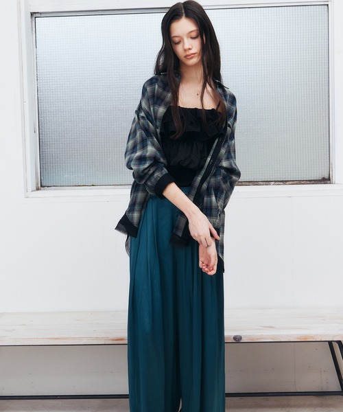 LE CIEL BLEU（ルシェルブルー）の「フランネルシャツw/オーガンザトリム / Flannel Shirt w/Organza Trim（シャツ/ブラウス・レディース・グリーン/ピンク・36）」の5枚目の写真