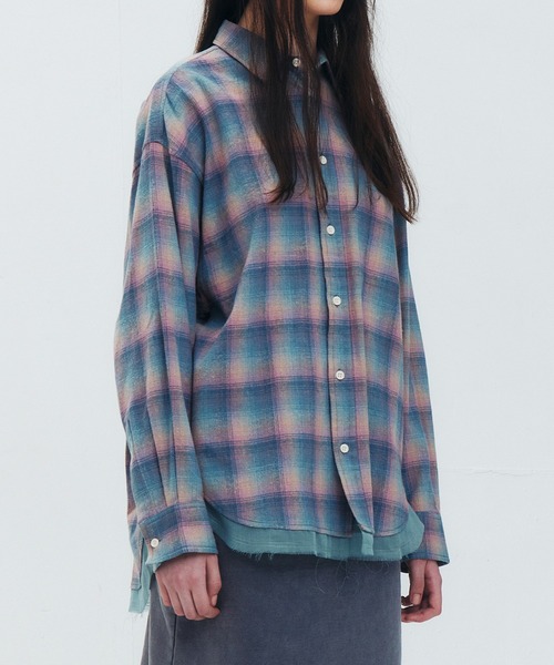 LE CIEL BLEU（ルシェルブルー）の「フランネルシャツw/オーガンザトリム / Flannel Shirt w/Organza Trim（シャツ/ブラウス・レディース・グリーン/ピンク・36）」の16枚目の写真