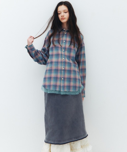 LE CIEL BLEU（ルシェルブルー）の「フランネルシャツw/オーガンザトリム / Flannel Shirt w/Organza Trim（シャツ/ブラウス・レディース・グリーン/ピンク・36）」の13枚目の写真