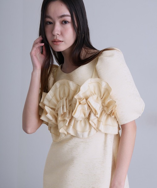 atlo(アトロ)の「ロング&半袖 フォーマル シアースリーブ Iライン 刺繍レース セレモニー 結婚式 二次会 パーティー ドレス オケージョンドレス お呼ばれ 同窓会 成人式 (ドレス・レディース・アイボリー/ブラック/ベージュ・M)」の2枚目の写真