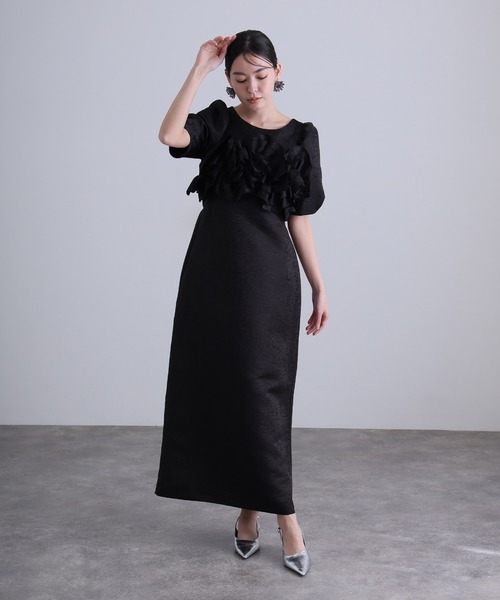 atlo(アトロ)の「ロング&半袖 フォーマル シアースリーブ Iライン 刺繍レース セレモニー 結婚式 二次会 パーティー ドレス オケージョンドレス お呼ばれ 同窓会 成人式 (ドレス・レディース・アイボリー/ブラック/ベージュ・M)」の8枚目の写真