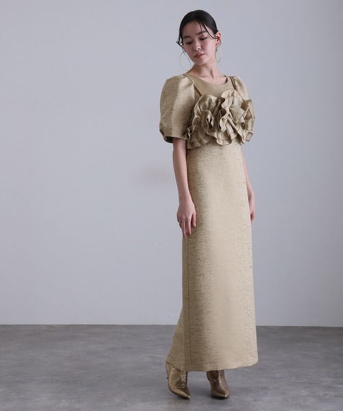 atlo(アトロ)の「ロング&半袖 フォーマル シアースリーブ Iライン 刺繍レース セレモニー 結婚式 二次会 パーティー ドレス オケージョンドレス お呼ばれ 同窓会 成人式 (ドレス・レディース・アイボリー/ブラック/ベージュ・M)」の20枚目の写真