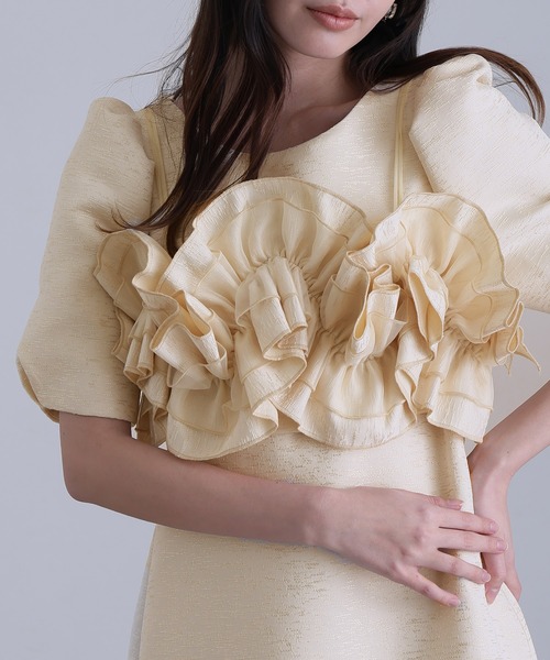 atlo(アトロ)の「ロング&半袖 フォーマル シアースリーブ Iライン 刺繍レース セレモニー 結婚式 二次会 パーティー ドレス オケージョンドレス お呼ばれ 同窓会 成人式 (ドレス・レディース・アイボリー/ブラック/ベージュ・M)」の13枚目の写真