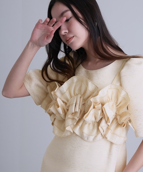 atlo(アトロ)の「ロング&半袖 フォーマル シアースリーブ Iライン 刺繍レース セレモニー 結婚式 二次会 パーティー ドレス オケージョンドレス お呼ばれ 同窓会 成人式 (ドレス・レディース・アイボリー/ブラック/ベージュ・M)」の5枚目の写真