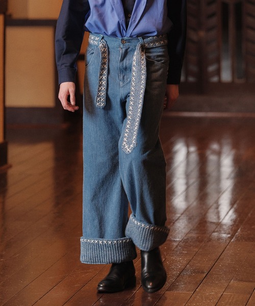 amok（アモク）の「BLUSHED DENIM PANTS（デニムパンツ・メンズ・インディゴブルー/ライトインディゴブルー・L/M/S）」の2枚目の写真