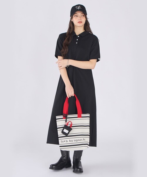 To b. by agnes b.（トゥービーバイアニエスベー）の「WEBスペシャル ピケ ジャージー 半袖 ポロ ワンピース（ワンピース・レディース・ブラック・FREE）」の3枚目の写真